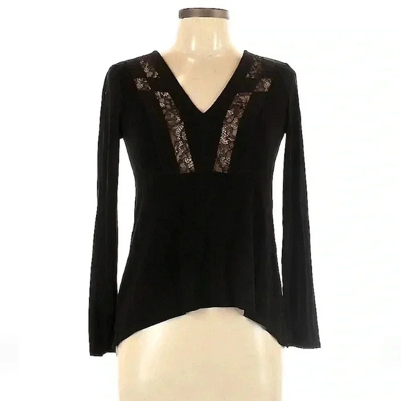 BCBGMAXAZRIA Black Long Sleeve Blouse Lace Embellishments Size XXS - Picture 1 of 3
